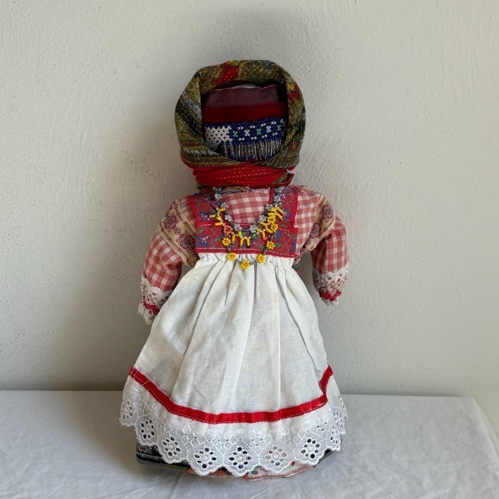 Vintage handmade faceless traditional folk rag doll fabric beads necklace RARE - Picture 4 of 16